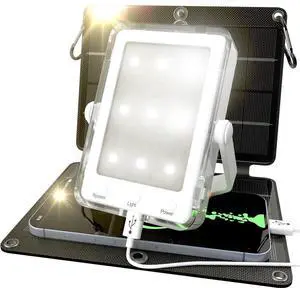 JAENFONG Portable Solar Charger & Flashlight with 7W Panel 3in1 Survival Kit | 5000mAh USB C Power Bank & 800-Lumen Light | IP68 Waterproof | Camping Power Outages & Emergencies | iPhone & Android