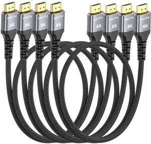 JAENFONG 8K HDMI Cable 3FT 4-Pack High Speed 48Gbps HDMI 2.1 Cord for Neat Support HDR10+ SBTM QMS CEC HDCP 2.3 for TV Monitor Computer Laptop HDMI Switch HDMI Splitter HUB KVM Projector