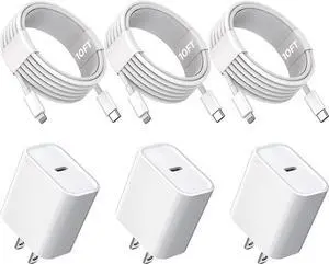 10FT iPhone Fast Charger 3Pack Extra Long[ MFi Certified]iPhone Charger Fast Charging Quick 10Foot USB C to Lightning Cable Cord Adapter Block for iPhone 14 Pro Max/14 Plus/13/12Mini/11/XS/X/iPad