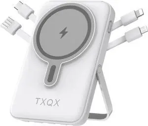 Wireless Portable Charger 10000mAh Magnetic Power Bank with Built-in Cables LED Display 22.5W PD Fast Charging for Magsafe Battery Pack Compatible with iPhone16/15/14/13/12/Pro/Pro Max (White)