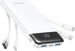 Charmast Portable Charger with Built in Cables Power Bank with Cords Wires Slim 10000mAh Travel Battery Pack 6 Outputs 3 Inputs 3A Fast Charging for Google Pixel LG Moto iPhone iPad