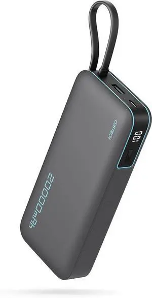 JAENFONG 45W Power Bank 20000mAh Portable Travel Charger Built-in USB C Cable Fast Charging Battery Pack for iPhone 16/15/14/13 iPad Galaxy Google Pixel Android and More (Gray)