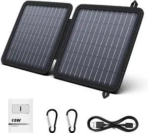 Powkey Portable Solar Panel Chargers with 15W USB-A USB-C DC Output Foldable Power Emergency ETFE Panels Solar Battery Charger Compatible with Cell Phone iPad for Backpacking Camping Hiking (15W)