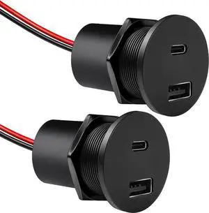 Acegoo 12V USB Outlet 30W PD Type-C & 18W QC3.0 Aluminum USB Charger Socket Dual Port Fast Charging Recessed Mount Replacement Car Charger Accessories for RV Camper Trailer Truck Boat Golf (2Pcs)
