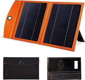 JAENFONG Portable-Solar-Panel-Charger-20W Foldable Solar Charger with 20000mAh Power Bank and USB-C Fast Charging/LED Flashlight Compatible with iPhone iPad Galaxy for Outdoor Camping Backpacking