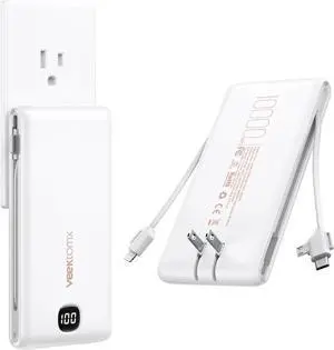 Portable Charger with Built in Cables 10000mAh Power Bank for iPhone with Wall Plug Travel Essential Fast Charging USB C Slim External Battery Pack for iPhone16/15/14 iPad etc