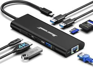 JAENFONG USB C Hub USBC to 4K@60 Hz HDMI Adapter with 100W PD 8-in-1 USB-C Dongle Multiport Dock Compatible for MacBook HP Laptops-Midnight Black