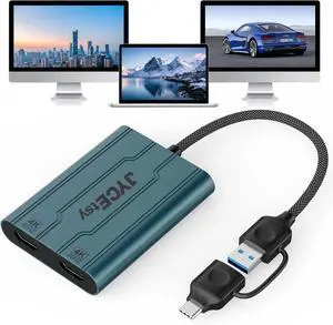 JAENFONG USB 3.0/USB C to HDMI Adapter Dual Monitor 4K@60Hz DisplayLink Adapter(DL6950) Multiple Displays Compatible with Mac M1/M2/M3 Windows HDMI Splitter for Laptop & Desktop Driver Required