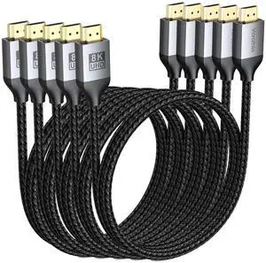 JAENFONG 8K HDMI Cable 6FT 5-Pack High Speed HDMI eARC/ARC Cord 48Gbps Shielded CL3 Rated HDMI Cable 8K@60Hz 4K@144Hz/120Hz HDR10+ for TVSoundbar Gaming Monitor Laptop Graphics Card Camera