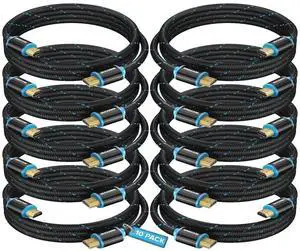 JAENFONG HDMI Cable 4K Ultra HD 4 Foot (10 Pack) Nylon Braided HDMI 2.0 Cable High Speed 18Gbps 4K60Hz HDR 3D 2160p 1080p HDCP 2.2 ARC HDMI Cables for Monitors HDTV