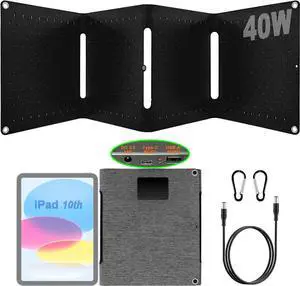 JAENFONG 40W Portable Solar Panel Charger with Triple Output (USB-C/USB-A/DC) 24% High-Efficiency & Waterproof Ultra-Compact Design for Phones Power Banks for Camping Hiking Backpacking