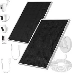 JAENFONG 2 Pack Ring Solar Panels Charger 6.5W Solar Panels Supply for Security Camera Waterproof Solar Panel Charger with Type-C Micro USB and DC Port 360°Adjustable Mounting