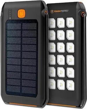 JAENFONG Dual 10 000 mAh Solar Power Portable Charger Battery Pack Power Bank IP44 Waterproof and 18 LED Flashlight