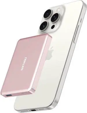 Magnetic Power Bank 10000mAh Wireless Portable Charger[Alloy-Made] S06 20W PD Fast Charging USB-C Compatible with iPhone 16/15/15 Pro/15 Pro Max/14/13/12 Series Pink