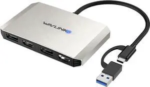 JAENFONG USB C and USB 3.0 to Dual 4K DisplayPort/HDMI Adapter Displaylink Monitor Splitter Extended Display for Dual Monitor 4K@60Hz HDMI/DP Splitter Compatible with Mac M1-M4 Window Laptop-Silver