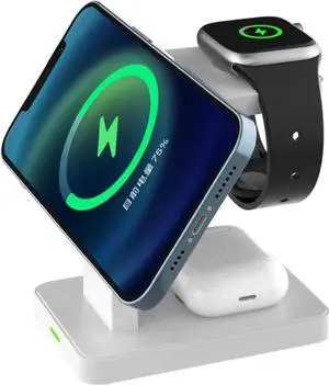 3 in 1 Wireless Charging Station Compatible with MagSafe Charger for Fast Wireless Charger Stand for iPhone 15 14 13 12 Pro Max Series iWatch Series Airpods 3 2 Pro