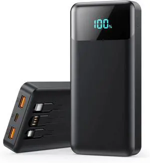Portable Charger 40800mAh Power Bank with 3 Built-in Cable 25W PD USB C in&Out Power Bank Fast Phone Charging QC4.0 LED Display Portable Battery Pack Compatible with iPhone 16/15 Galaxy Android-Black