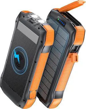 JAENFONG Solar Charger Power Bank 40000mAh Portable Charger QC3.0 18W PD 20W Fast Charging External Battery Pack with USB C for iPhone Tablet Solar Battery Pack with Dual Flashlight for Camping
