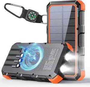 Solar Charger Power Bank 49800mAh Wireless Charger QC 3.0 Fast Charging Power Bank 8 Outputs 4 Inputs Solar Portable Charger Compatible with All Mobile Devices SOS/Strobe/Strong Flashlights (orange)