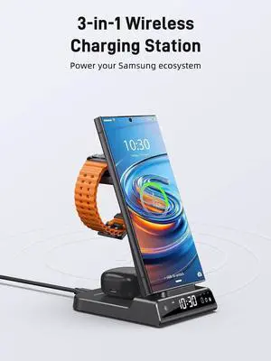 Wireless Charger for Charging Station 3 in 1 Android Phone Trio Multiple Devices Charger for S23 Ultra/Galaxy S22 Ultra/S21/Z Flip 5/Fold 5/Buds Charger for Galaxy Watch 6/5 Pro/4/3