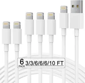 JAENFONG MFi Certified 6Pack(3/3/6/6/6/10 FT) iPhone Charger Fast Charging Lightning Cable iPhone Charger Cord Compatible for iPhone 14/13 /12/11 Pro MAX/XR/XS/8/7/Plus/6S/SE/iPad More