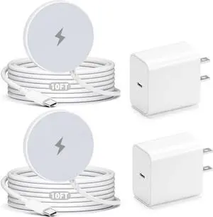 Long Magnetic Wireless Charger 10FT Fast Mag-Safe Charger for iPhone 16 Pro Max/16 Pro/16 Plus/16/15/14/13/12 AirPods 3/2/Pro 2 Magnetic Charge Pad Cord with USB C Fast Charging Block 2Pack