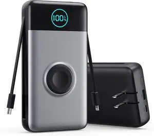 Portable Charger 40800mAh Power Bank with Built-in Cables Wall Plug and iWatch Charger 6-IN-1 QC4.0+25W PD USB C Fast Phone Charging LCD Display Battery Pack for iPhone 16/15/14 Watch Galaxy etc