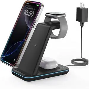 Wireless Charger for iPhone Charging Station: 3 in 1 Phone Charger Stand for iPhone 16/15/14/13/12/11/SE/X Pro Max Plus - Watch Ultra/10/9/8/SE/7/6/5/4/3 - AirPods 2/3/4 Pro