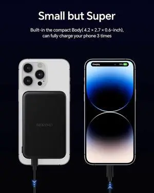 Wireless Power Bank 10000mAh Fast Charging Slim Magnetic Portable Charger USB C PD 22.5W Small LED Display Battery Pack for Mag-Safe/ iPhone16/15/14/13/12 /11 (Black)