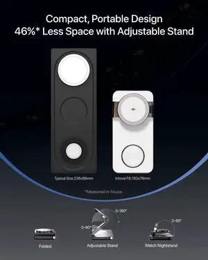 3-in-1 Foldable Wireless Charging Station Qi2 Certified 15W Ultra Fast Wireless Charger for Magsafe Magnetic Charger Stand for iPhone 16/15/14/13/12 Watch & AirPods. (White)