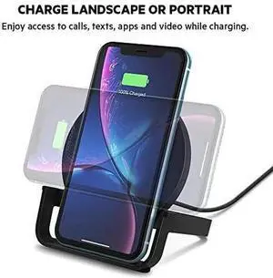 Quick Charge 10W Wireless Charger - Qi-Certified Charger Stand for iPhone Galaxy - Charge While Listening to Music Streaming Videos & Video Calling - Includes AC Adapter - Black