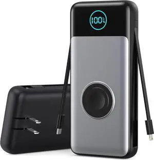 JAENFOPortable Charger 26800mah for iPhone with Built-in Cables & AC Wall Plug 6-in-1 USB C Power Bank with iWatch Charger 25W PD Fast Charging Battery Pack for iPhone16/15/14/ 13/12 Android Watch etc