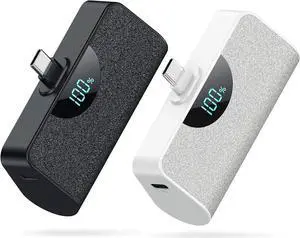 [2 Pack]Mini Portable Charger USB-C Power Bank 5200mAh LCD Display PD Fast Charging Battery Pack Backup Charger Compatible with iPhone 16/16 Plus/16 Pro/16 Pro Max/15 Series Android Phones etc