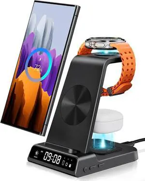 Wireless Charger for Devices Wireless Charging Station for Galaxy S25 Ultra/S25+/S25/Z Fold 7/Z Flip7/S24 Ultra/S23/S22/S21 for Galaxy Watch 8/8 Classic/7/Ultra/6/5 Pro/5/4 Galaxy Buds3 Pro