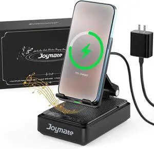 Gifts for Men and Women Wireless Phone Charger Stand with Bluetooth Speaker and Adjustable Angle Phone Holder for Desk Tech Gift for Birthday/Anniversary (Black)