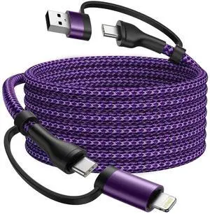 JAENFONG USB C to Lightning Cable 60W 4 in 1 Fast Charging Cable MFi Certified USB A to Lightning Cord Nylon 6ft USB C to USB C Charger Cord for iPhone 16 15 14 Pro/iPad/ S25/MacBook/Switch 2