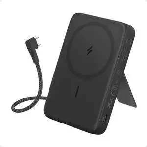 JAENFONG Zolo Magnetic Power Bank 10 000mAh Wireless Portable Charger with 30W Max Fast Charging Battery Pack with Built-in USB-C Cable and Adjustable Stand for iPhone 16/15 Series AirPods and More