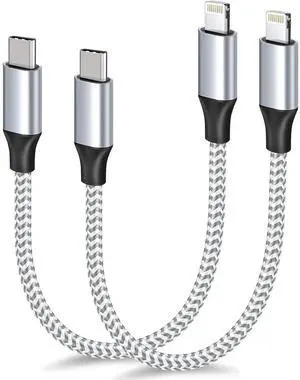 1ft USB C to Lightning Cable Short 2 Pack PD USB C iPhone Charger Cable MFi Certified 12 inch Fast Charging Type C to Lightning Cord Nylon Braided for iPhone 14/13/12/11Pro/X/XR/XS/8/7/6s/Plus/iPad