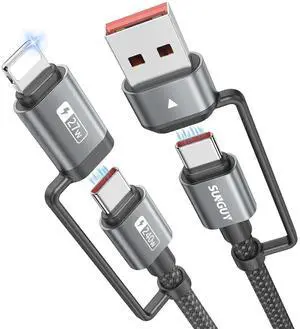 JAENFONG 4-in-1 Charging Cable 3FT MAX 240W Multi Charge Cable with Lighting/Type C/USB A Port USB A/Lighting to USB C Cable Adapter for iPhone 16/15/14 Pro Max Galaxy S24 S23 S22 and More