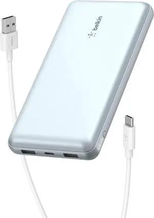 Portable Charger USB-C Power Bank 20 000mAh w/ 2 USB-A Ports 15W w/Type-A to Type-C Cable for iPhone 16 15 Plus Galaxy S25 Pixel iPad Nintendo Switch 2 & More - Pearl Blue