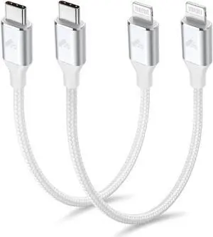 JAENFONG 1ft 2Pack USB C to Lightning Cable Short PD USB C to iPhone Cable MFi Certified Nylon Braided Short iPhone Charger Cord Fast Charging for iPhone 14 13 12 11 Pro Max XR XS X 8 Plus SE iPad