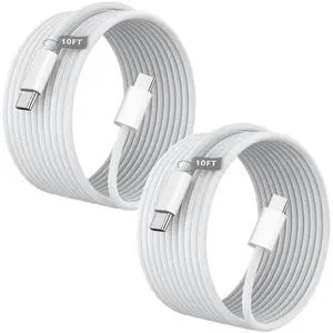 USB C to USB C Charging Cable 10FT 2 Pack 60W Type C Charger Fast Charging Cable Nylon Braided 10FT Long Type C Charger Cord for iPhone 16/16 Plus/16 Pro/16 Pro Max/15/15 Pro/15 Pro Max iPad Pro