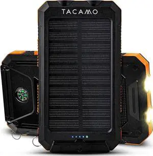 JAENFONG ? Solar Power Bank Portable Charger - IP67 Waterproof and Dustproof - TSA Compliant - for Backpacking and Camping - Dual USB Port Fast Charging Battery Pack with 3-Mode Emergency Flashlight