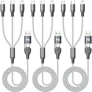 JAENFONG Multi Charging Cable (3Pack 4ft) 3 in 1 Charging Cable Travel Essentials Nylon Braided Cord USB A/C Port iPhone Charger Cord with Type C Micro Lightning USB for iPhone Android Phone JAENFONG Multi Charging Cable (3Pack 4ft) 3 in 1 Charging Cable Travel Essentials Nylon Braided Cord USB A/C Port iPhone Charger Cord with Type C Micro Lightning USB for iPhone Android Phone