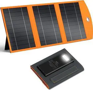 JAENFONG 10000mah Solar Charger Power Bank 30W Foldable Portable Solar Panel Fast Charging with 1 Type-C & 2 USB-A Ports Ipx5 Waterproof for Phone Tablets & Multiple Devices Camping Outdoor Use