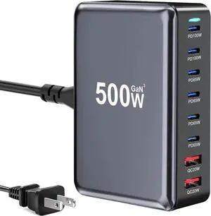 500W USB C Fast Charger Block 8 Port USB Charging Station GaN Pro Double 100W PD PPS Port Fast Charging Station for Multiple Devices Laptop Wall Charger Compatible with MacBook/iPhone 16/iPad etc