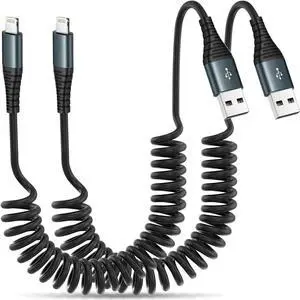 JAENFONG Coiled Lightning Cable 3FT 2 Pack MFi Certified Car iPhone Charger CableUSB to Lightning Cable Compatible with iPhone 14/13/12/11 Pro Max/XS Max/XR/X/8/7/iPad