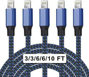 iPhone Charger [ MFi Certified] 5Pack(3/3/6/6/10 FT) Long Lightning Cable Fast Charging Nylon Braided USB Cable iPhone Charger Cord Compatible with iPhone 14 13 12 11 Pro Max XR XS X 8 7 Plus SE