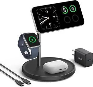 MagSafe Charger Stand iPhone 16 Wireless Charging Station MagGo 3 in 1 Charging Station Qi2 Certified 15W Wireless Charger Desk Accessory for iPhone 16/15/14/13/12 Watch AirPods