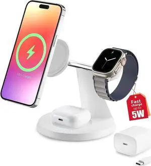 3 in 1 Wireless Charging Station for Device: Fast Charging Station for iPhone and Watch with MagSafe Stable Charger Stand for iPhone 12-16 & iWatch & AirPods
